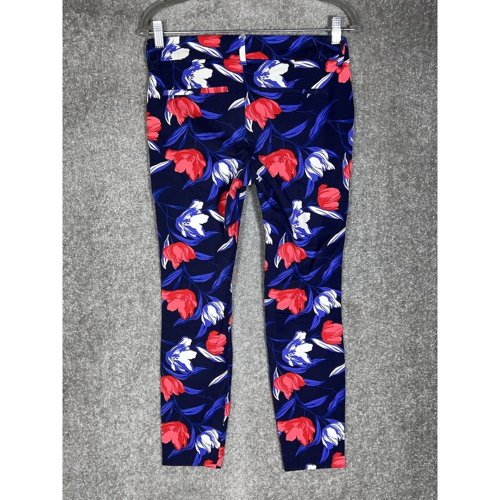 Old Navy Pixie Ankle Pants Womens Size 2 Blue Red Floral Stretch Pockets - Picture 2 of 9